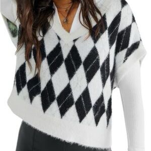 Free people Through the Motions Argyle Short Sleeve Sweater